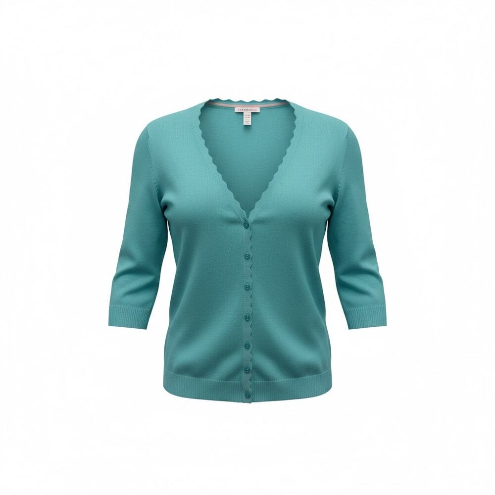 Isaac Mizrahi LIVE! Women's Aqua Scalloped Cardigan Size L